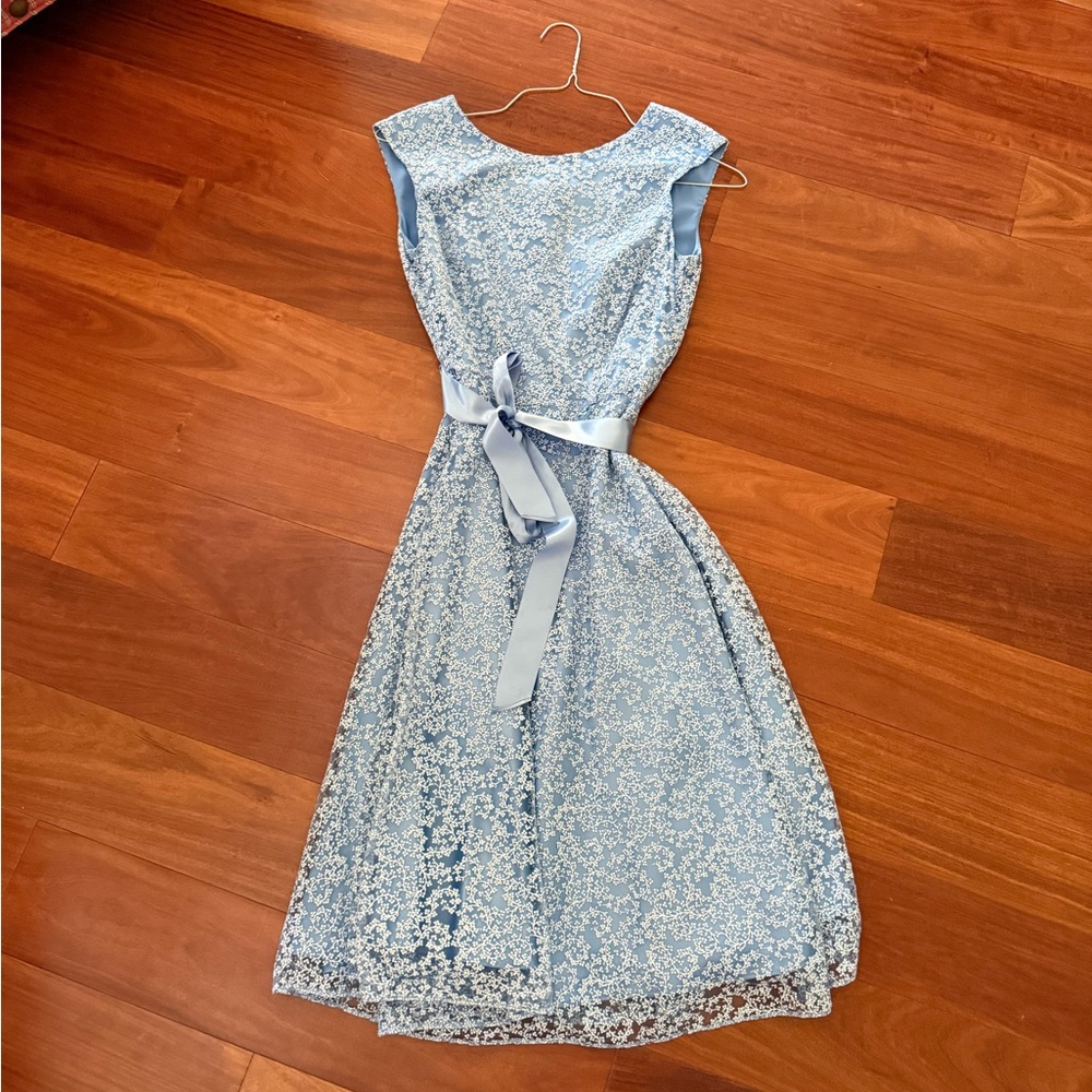 Tahari Midi Light Blue & Silver Sparkle Dress